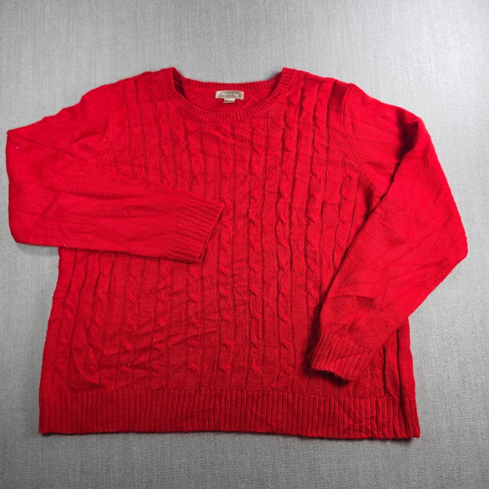 White‎ Stag Sweater Womens XXL Red Cable Knit Crew Neck Long Sleeve Pullover